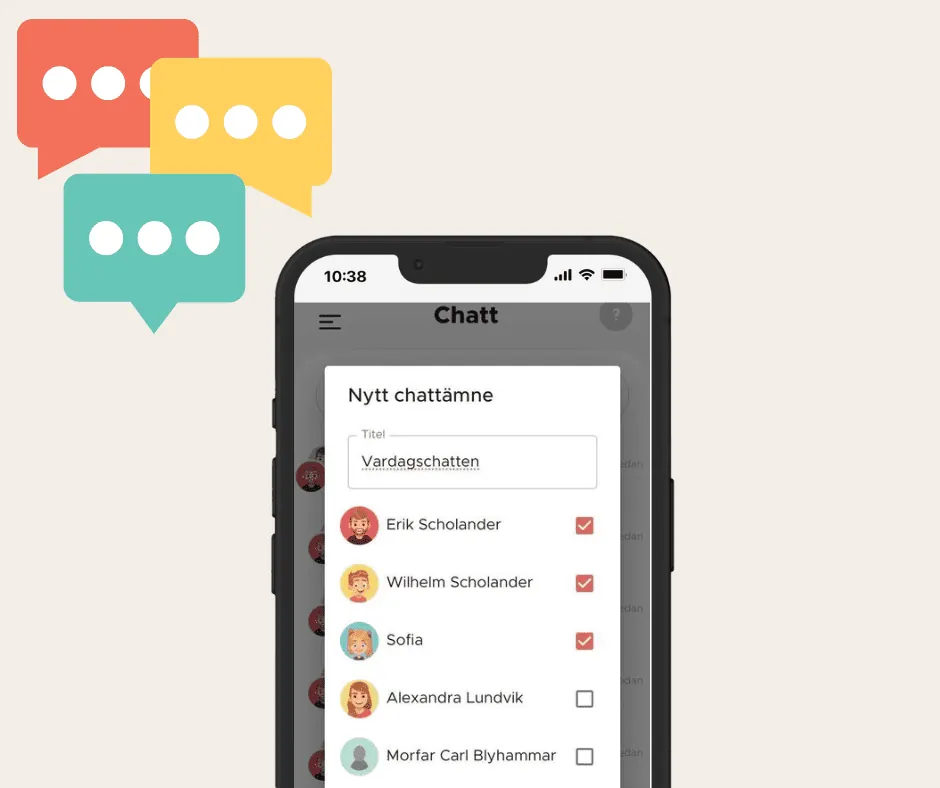Appens chatt där ett nytt chattämne, Vardagschatten, skapas och tre av fem personer är ibockade