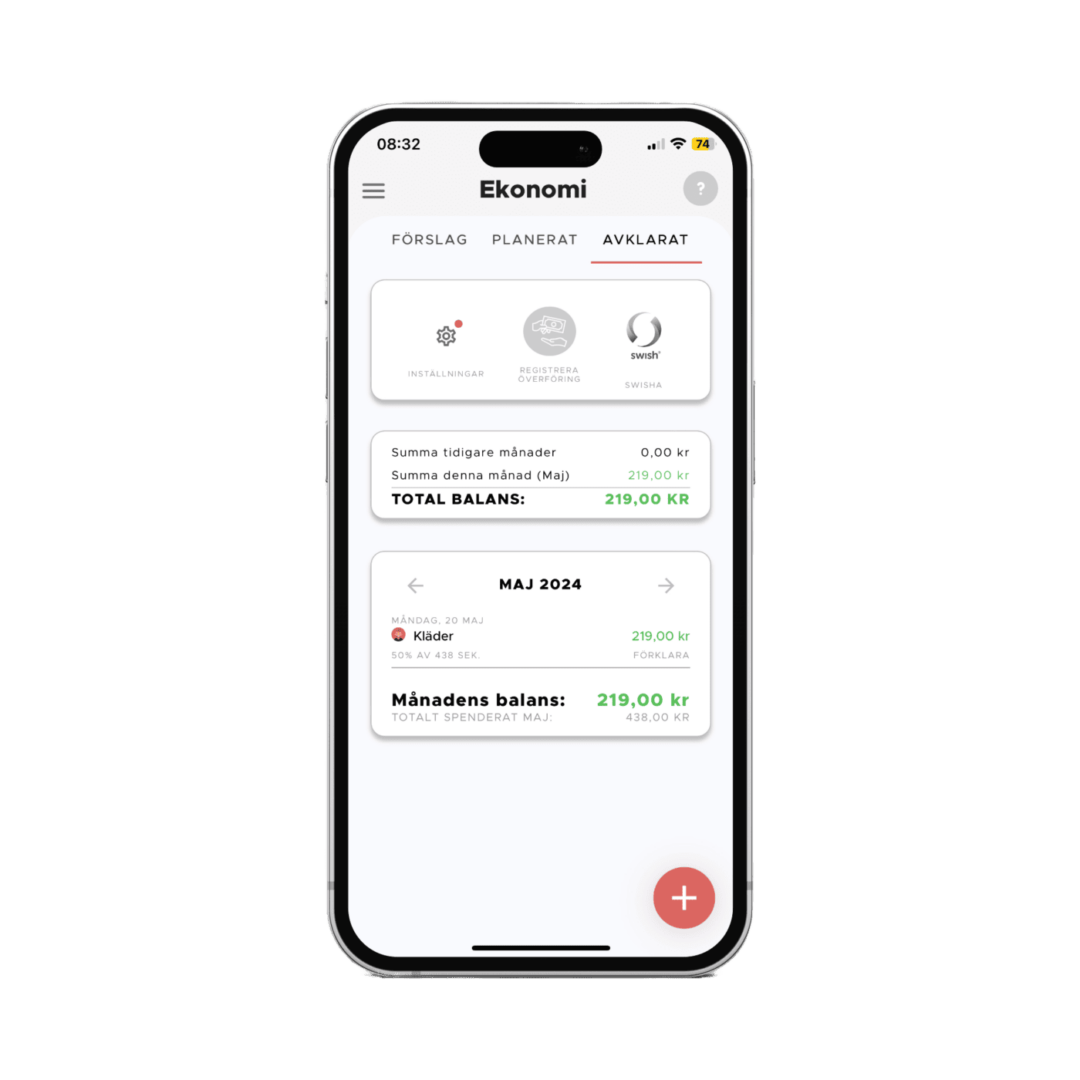 Bild på ekonomi översikten i appen